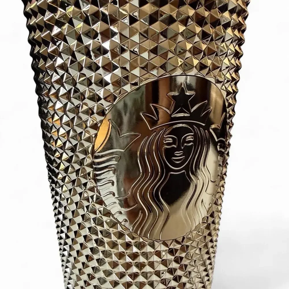Starbucks Gold Studded Diamond Cold Cup Tumbler 24 oz Venti w/ Lid & Straw New‎